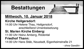 Anzeige von Bestattungen vom 10.01.2018 von MGO