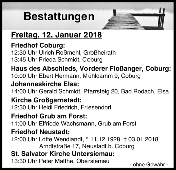 Anzeige von Bestattungen vom 12.01.2018 von MGO
