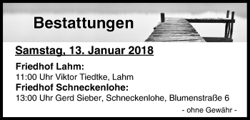 Anzeige von Bestattungen vom 13.01.2018 von MGO