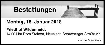 Anzeige von Bestattungen vom 15.01.2018 von MGO