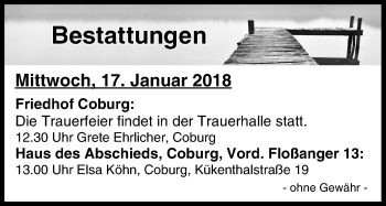 Anzeige von Bestattungen vom 17.01.2018 von MGO