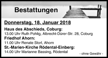 Anzeige von Bestattungen vom 18.01.2018 von MGO
