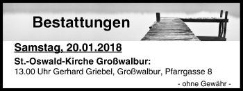 Anzeige von Bestattungen vom 20.01.2018 von MGO