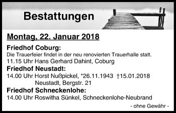 Anzeige von Bestattungen vom 22.01.2018 von MGO