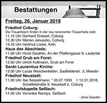 Anzeige von Bestattungen vom 26.01.2018 von MGO
