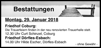 Anzeige von Bestattungen vom 29.01.2018 von MGO