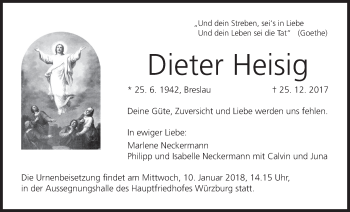 Anzeige von Dieter Heisig von MGO