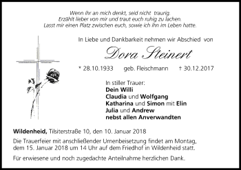 Anzeige von Dora Steinert von MGO