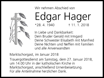 Anzeige von Edgar Hager von MGO