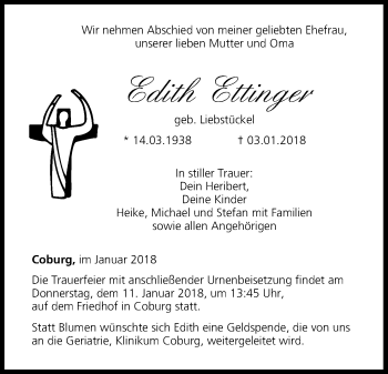 Anzeige von Edith Ettinger von MGO