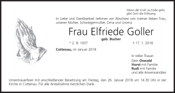 Anzeige von Elfriede Goller von MGO