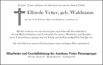 Anzeige von Elfriede Vetter von MGO