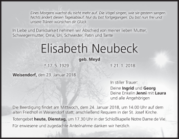 Anzeige von Elisabeth Neubeck von MGO