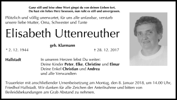 Anzeige von Elisabeth Uttenreuther von MGO