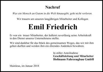 Anzeige von Emil Friedrich von MGO