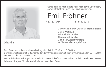 Anzeige von Emil Fröhner von MGO