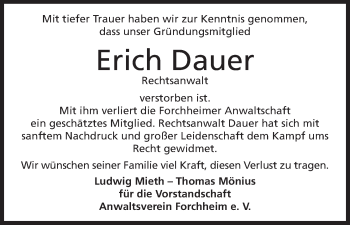 Anzeige von Erich Dauer von MGO