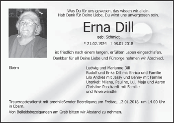 Anzeige von Erna Dill von MGO