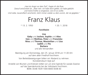 Anzeige von Franz Klaus von MGO