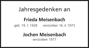 Anzeige von Frieda Meisenbach von MGO