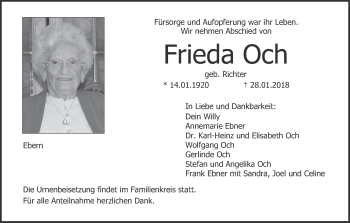 Anzeige von Frieda Och von MGO