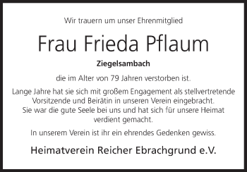 Anzeige von Frieda Pflaum von MGO