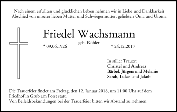 Anzeige von Friedel Wachsmann von MGO