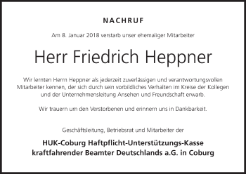 Anzeige von Friedrich Heppner von MGO