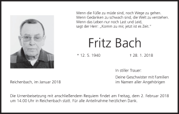Anzeige von Fritz Bach von MGO