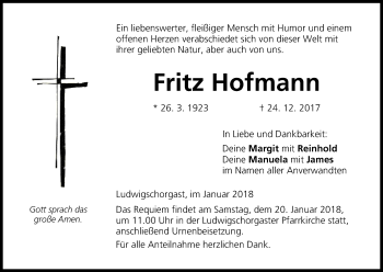 Anzeige von Fritz Hofmann von MGO