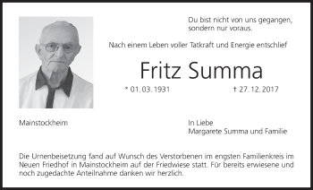 Anzeige von Fritz Summa von MGO