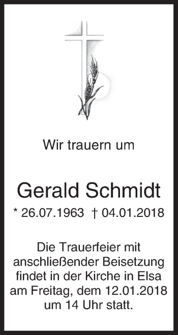 Anzeige von Gerald Schmidt von MGO
