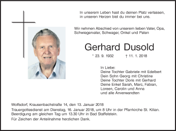 Anzeige von Gerhard Dusold von MGO