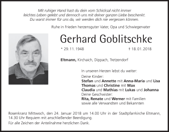 Anzeige von Gerhard Goblitschke von MGO