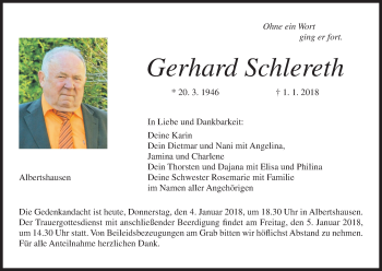 Anzeige von Gerhard Schlereth von MGO