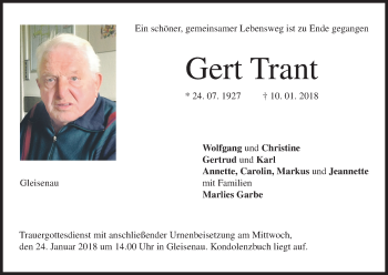 Anzeige von Gert Trant von MGO