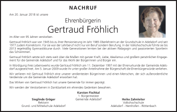 Anzeige von Gertraud Fröhlich von MGO