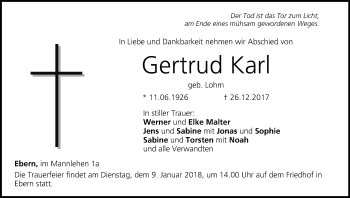 Anzeige von Gertrud Karl von MGO