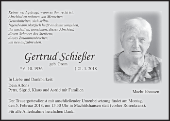 Anzeige von Gertrud Schießer von MGO