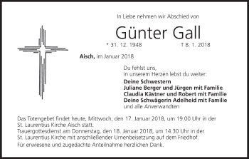 Anzeige von Günter Gall von MGO