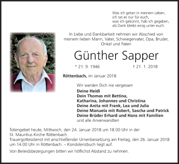 Anzeige von Günther Sapper von MGO