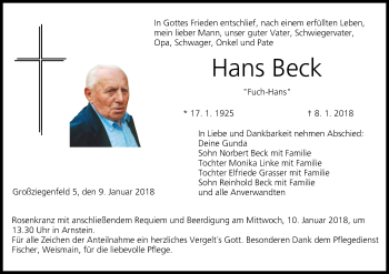 Anzeige von Hans Beck von MGO