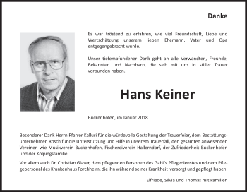 Anzeige von Hans Keiner von MGO