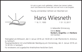 Anzeige von Hans Wiesneth von MGO