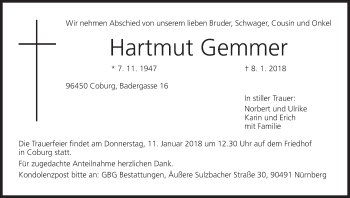 Anzeige von Hartmut Gemmer von MGO