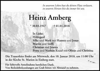 Anzeige von Heinz Amberg von MGO