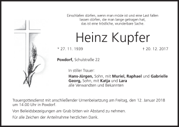 Anzeige von Heinz Kupfer von MGO