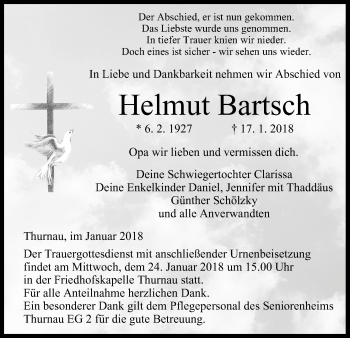 Anzeige von Helmut Bartsch von MGO