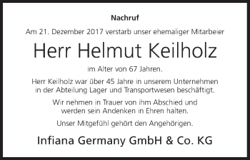 Anzeige von Helmut Keilholz von MGO