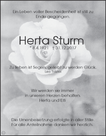Anzeige von Herta Sturm von MGO